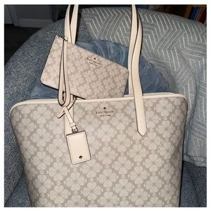 Kate Spade Beige Floral Tote with Pouch